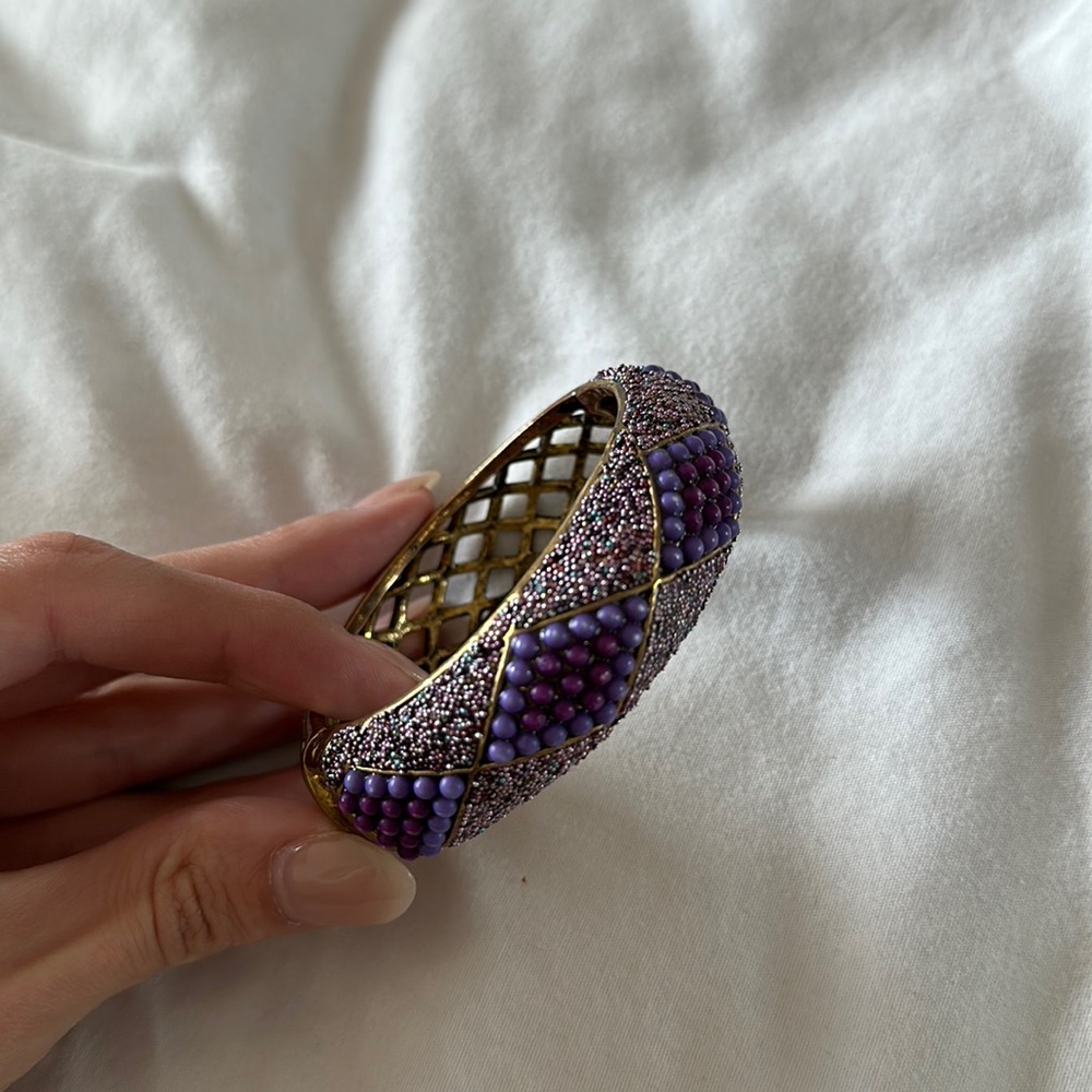 Beaded purple and gold statement bracelet